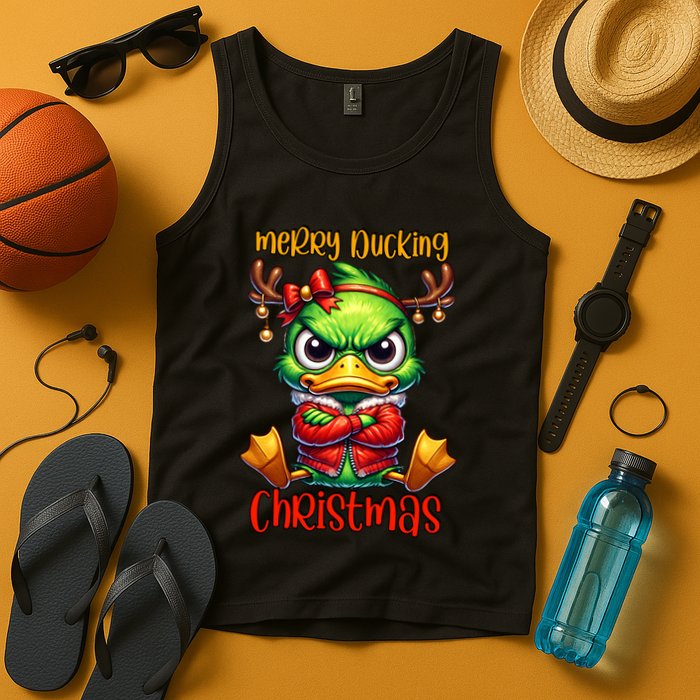 Merry Ducking Christmas Funny Sarcastic Grumpy Duck Tank Top