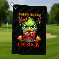 Merry Ducking Christmas Funny Sarcastic Grumpy Duck Golf Towel