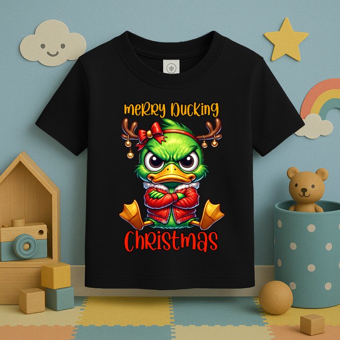 Merry Ducking Christmas Funny Sarcastic Grumpy Duck Toddler T-Shirt