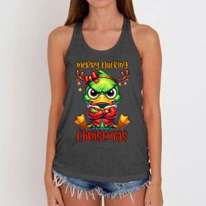 Merry Ducking Christmas Funny Sarcastic Grumpy Duck Women's Knotted Racerback Tank