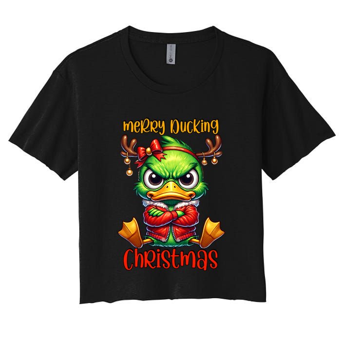 Merry Ducking Christmas Funny Sarcastic Grumpy Duck Crop Top