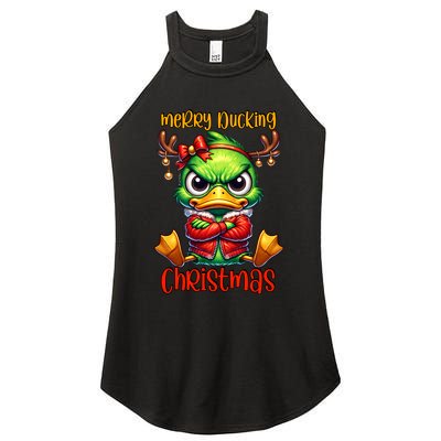 Merry Ducking Christmas Funny Sarcastic Grumpy Duck Women's Perfect Tri Rocker Tank