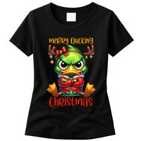 Merry Ducking Christmas Funny Sarcastic Grumpy Duck Womens T-Shirt