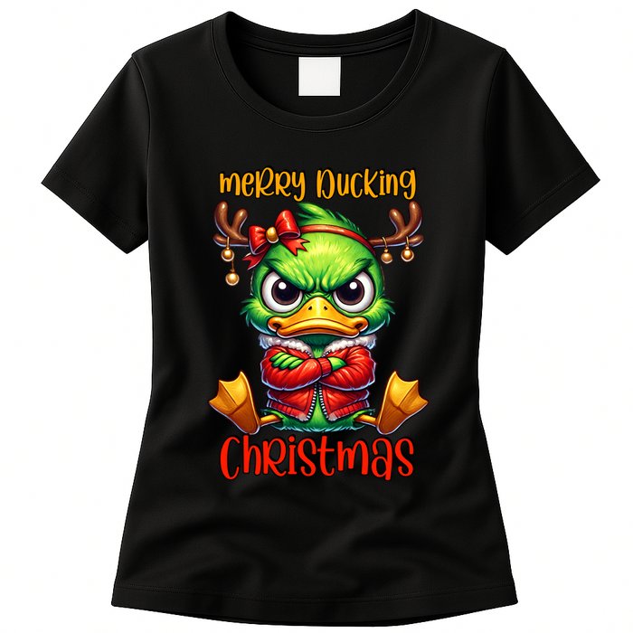 Merry Ducking Christmas Funny Sarcastic Grumpy Duck Womens T-Shirt