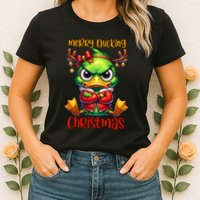 Merry Ducking Christmas Funny Sarcastic Grumpy Duck Womens T-Shirt