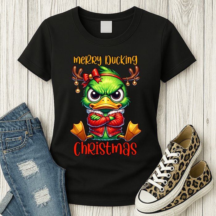 Merry Ducking Christmas Funny Sarcastic Grumpy Duck Womens T-Shirt