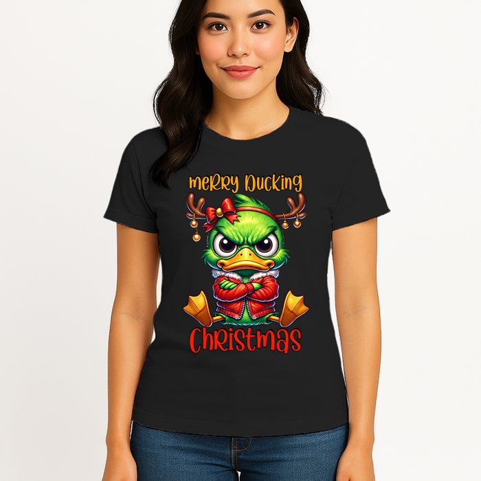 Merry Ducking Christmas Funny Sarcastic Grumpy Duck Womens T-Shirt