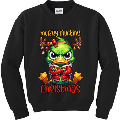 Merry Ducking Christmas Funny Sarcastic Grumpy Duck Kids Sweatshirt
