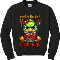 Merry Ducking Christmas Funny Sarcastic Grumpy Duck Kids Sweatshirt