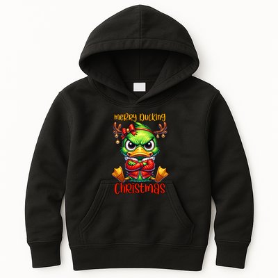 Merry Ducking Christmas Funny Sarcastic Grumpy Duck Kids Hoodie
