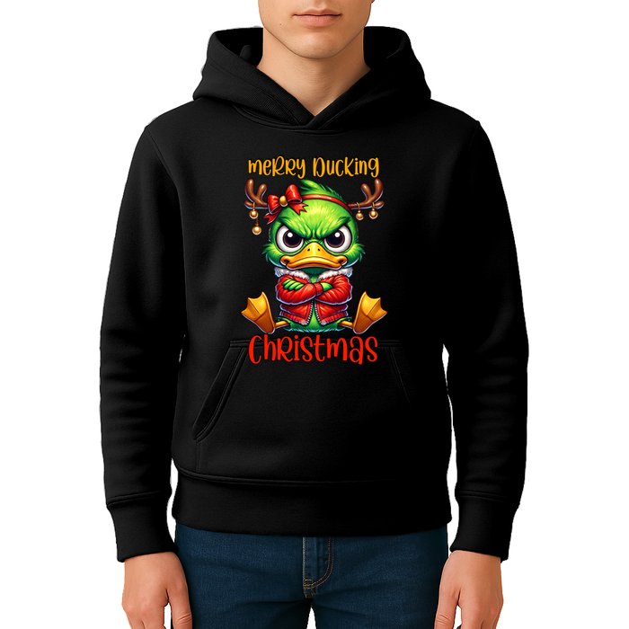 Merry Ducking Christmas Funny Sarcastic Grumpy Duck Kids Hoodie