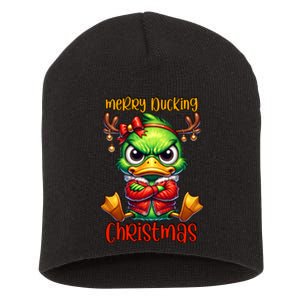 Merry Ducking Christmas Funny Sarcastic Grumpy Duck Short Acrylic Beanie