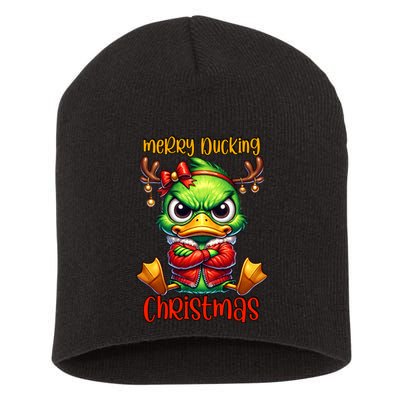 Merry Ducking Christmas Funny Sarcastic Grumpy Duck Short Acrylic Beanie