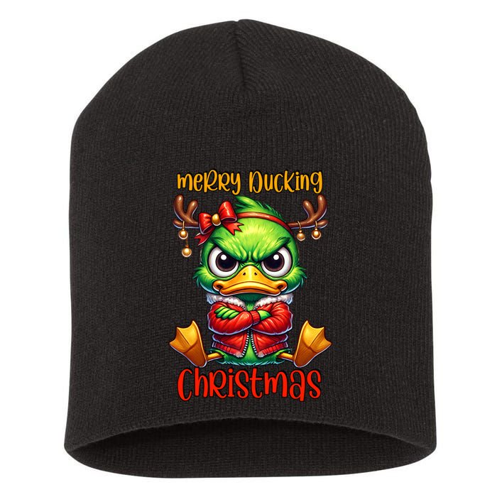 Merry Ducking Christmas Funny Sarcastic Grumpy Duck Short Acrylic Beanie