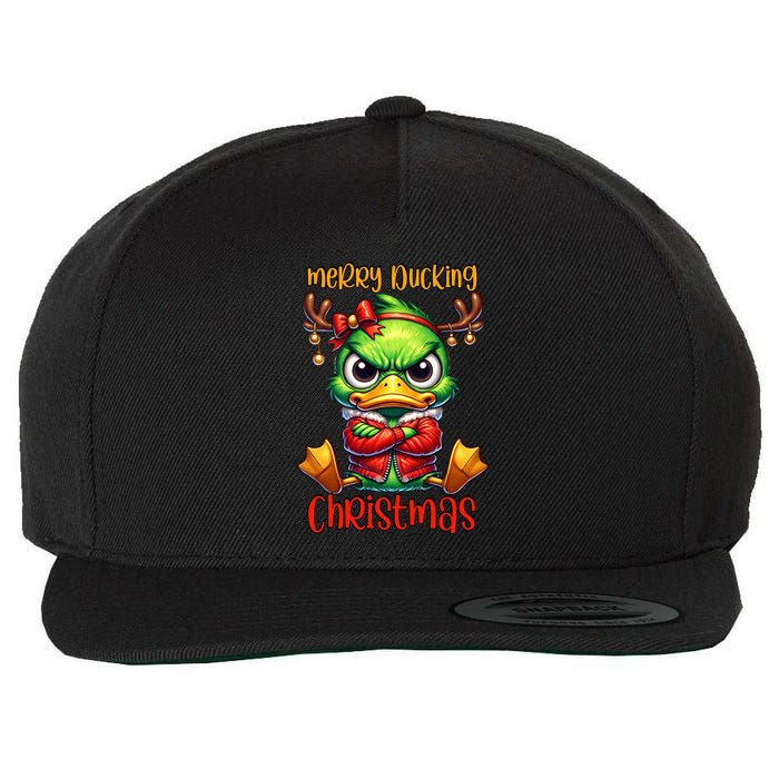 Merry Ducking Christmas Funny Sarcastic Grumpy Duck Wool Snapback Cap