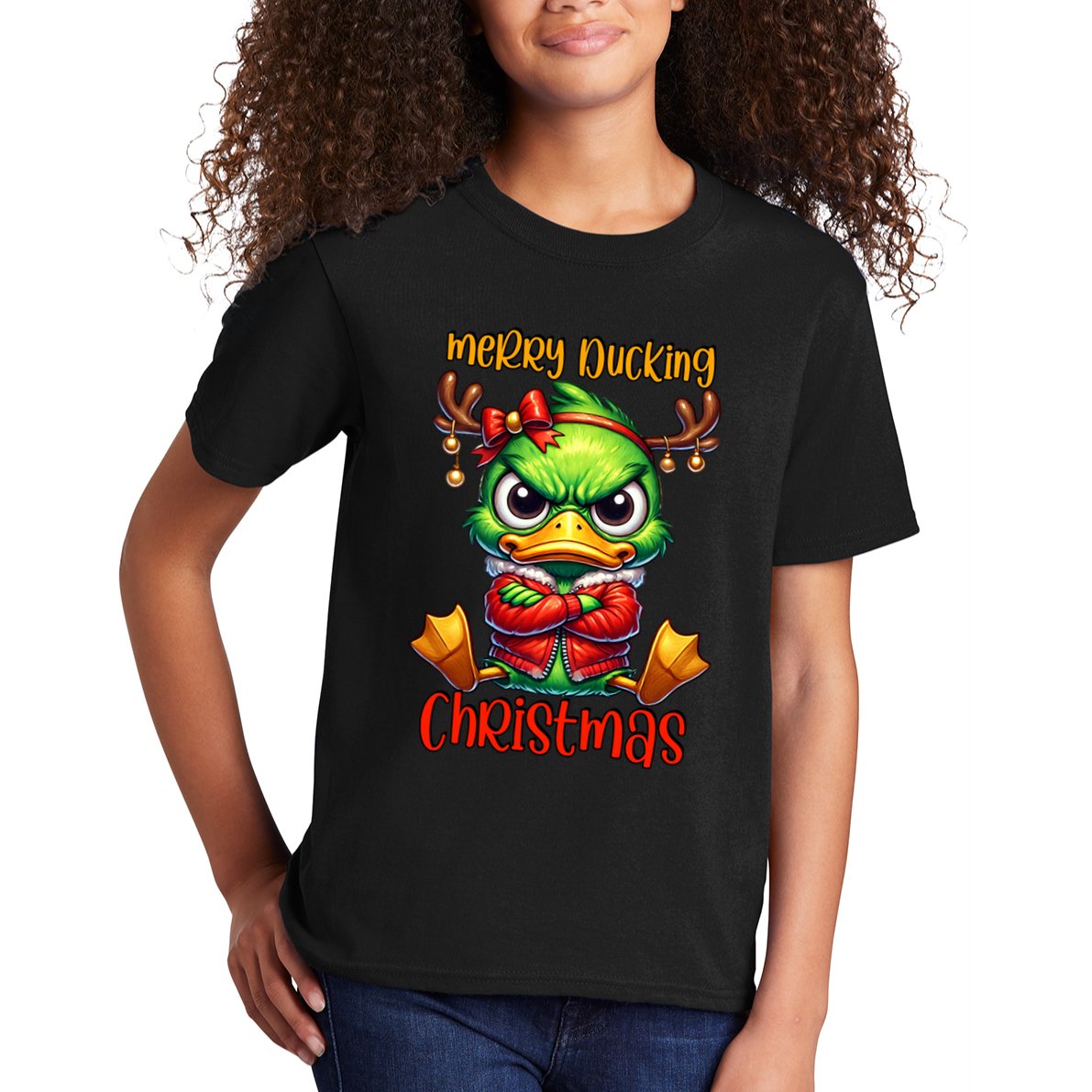 Merry Ducking Christmas Funny Sarcastic Grumpy Duck Kids T-Shirt