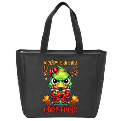 Merry Ducking Christmas Funny Sarcastic Grumpy Duck Zip Tote Bag