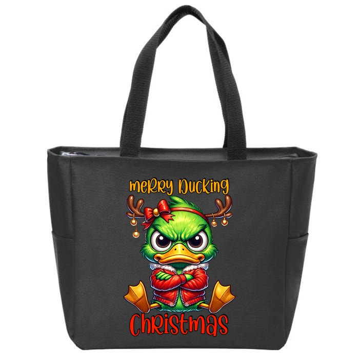 Merry Ducking Christmas Funny Sarcastic Grumpy Duck Zip Tote Bag