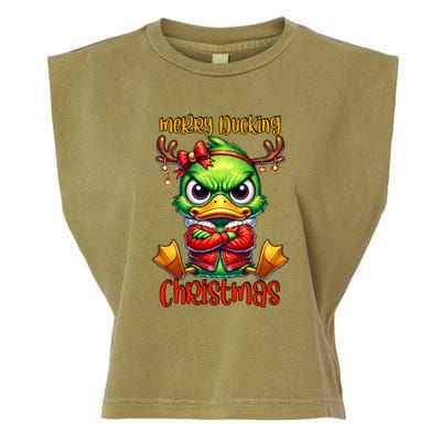 Merry Ducking Christmas Funny Sarcastic Grumpy Duck Garment-Dyed Women's Muscle Tee
