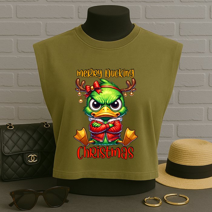 Merry Ducking Christmas Funny Sarcastic Grumpy Duck Garment-Dyed Women's Muscle Tee
