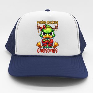 Merry Ducking Christmas Funny Sarcastic Grumpy Duck Trucker Hat