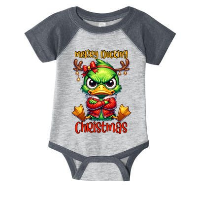 Merry Ducking Christmas Funny Sarcastic Grumpy Duck Infant Baby Jersey Bodysuit
