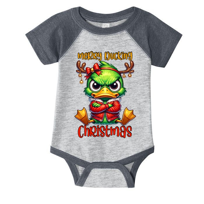 Merry Ducking Christmas Funny Sarcastic Grumpy Duck Infant Baby Jersey Bodysuit
