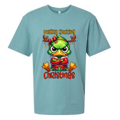 Merry Ducking Christmas Funny Sarcastic Grumpy Duck Sueded Cloud Jersey T-Shirt