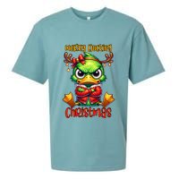 Merry Ducking Christmas Funny Sarcastic Grumpy Duck Sueded Cloud Jersey T-Shirt