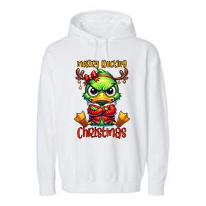 Merry Ducking Christmas Funny Sarcastic Grumpy Duck Garment-Dyed Fleece Hoodie