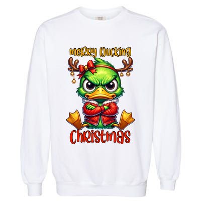 Merry Ducking Christmas Funny Sarcastic Grumpy Duck Garment-Dyed Sweatshirt