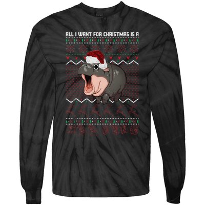 Moo Deng Christmas All I Want For Christmas Is A Moo Deng Tie-Dye Long Sleeve Shirt