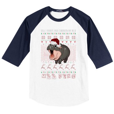 Moo Deng Christmas All I Want For Christmas Is A Moo Deng Baseball Sleeve Shirt