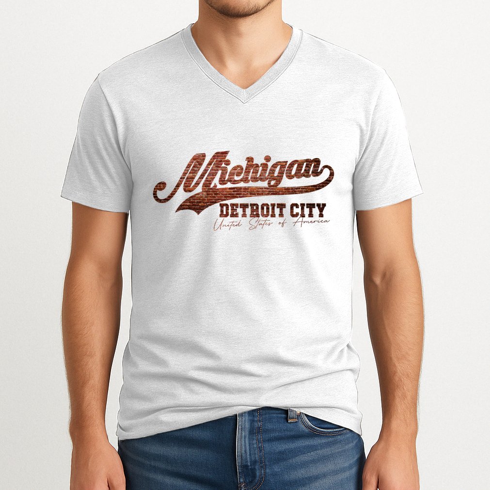 Michigan Detroit City Bricks V-Neck T-Shirt