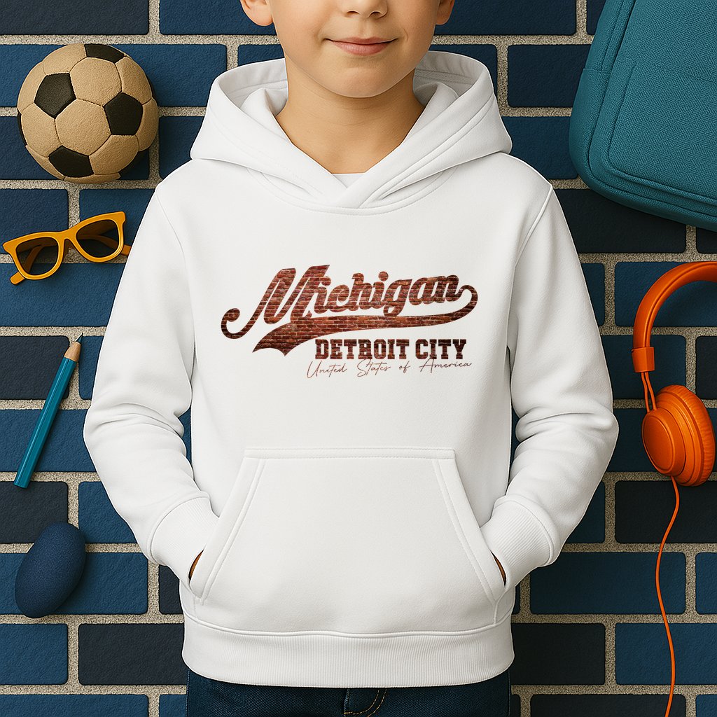 Michigan Detroit City Bricks Kids Hoodie
