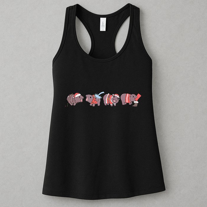 Moo Deng Christmas Moo Deng Christmas Pajama Matching Family Womens Tank Top