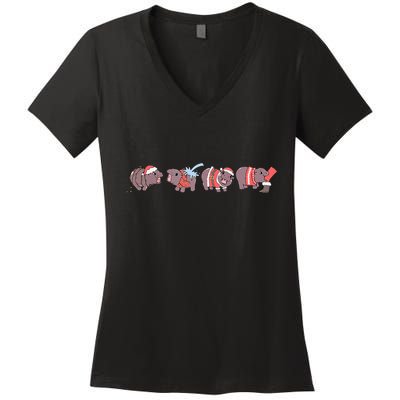 Moo Deng Christmas Moo Deng Christmas Pajama Matching Family Women's V-Neck T-Shirt
