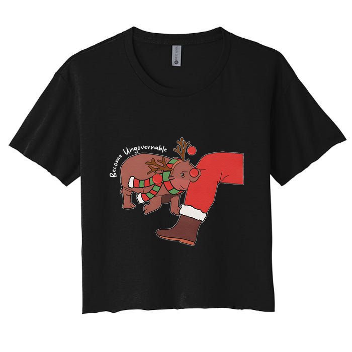 Moo Deng Christmas Animal Lover Trending Become Ungovernable Women's Crop Top Tee