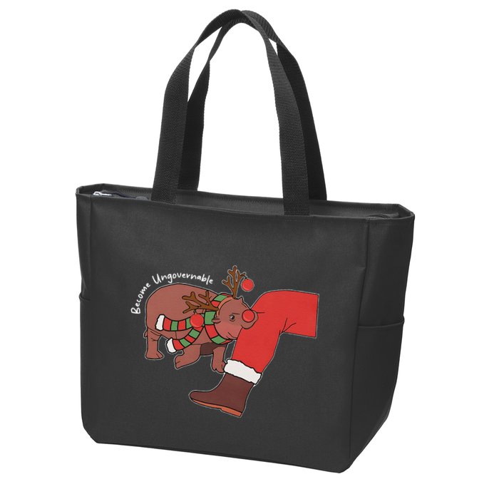 Moo Deng Christmas Animal Lover Trending Become Ungovernable Zip Tote Bag