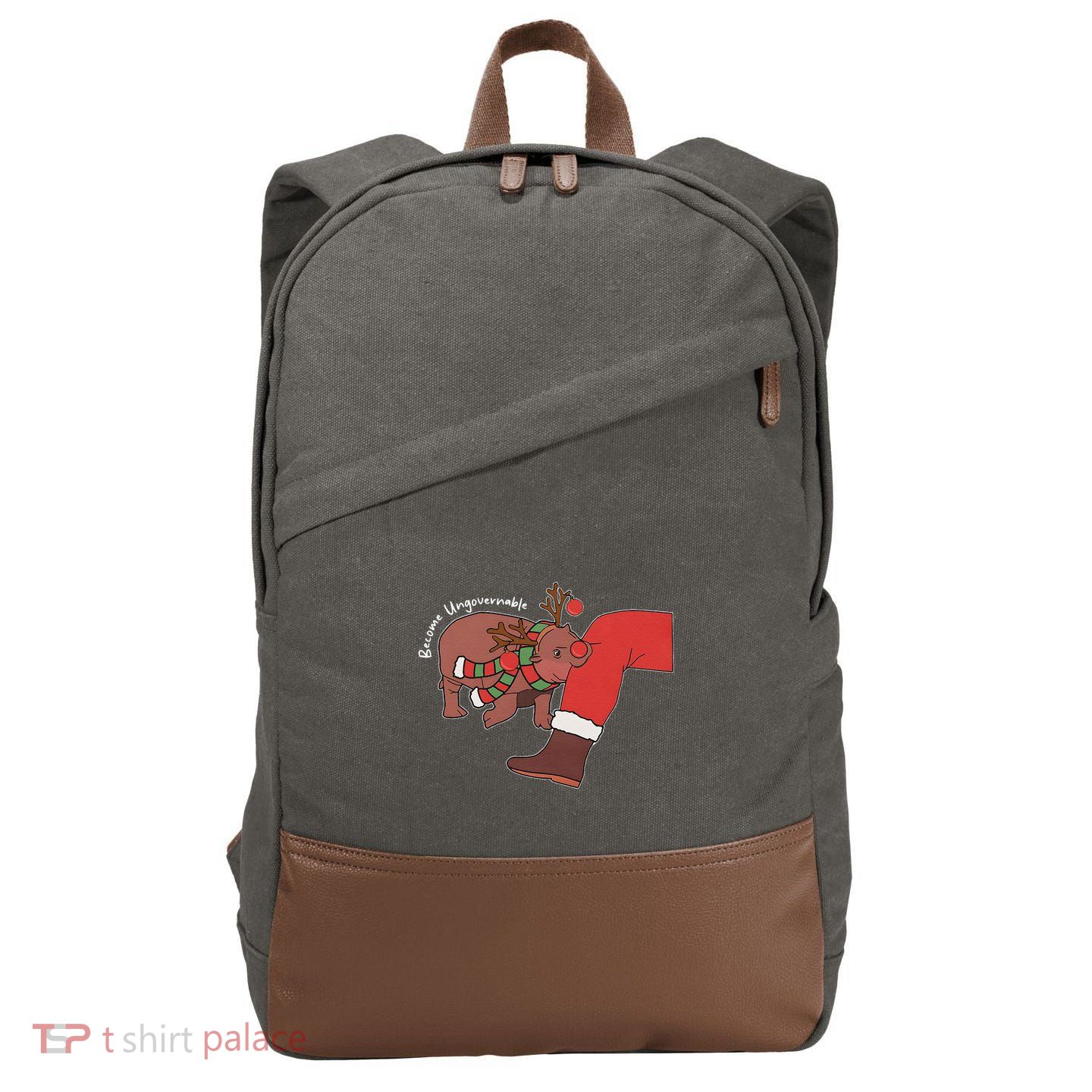 Moo Deng Christmas Animal Lover Trending Become Ungovernable Cotton Canvas Backpack