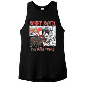 Moo Deng Christmas Santa Hat Sorry Santa IVe Been Feral Ladies PosiCharge Tri-Blend Wicking Tank