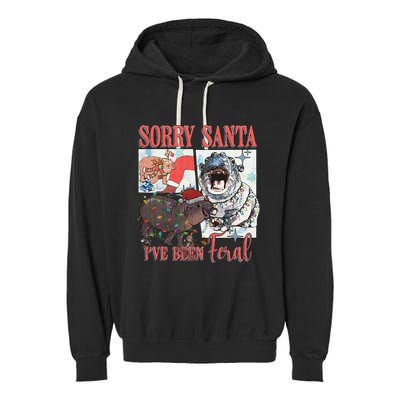 Moo Deng Christmas Santa Hat Sorry Santa IVe Been Feral Garment-Dyed Fleece Hoodie