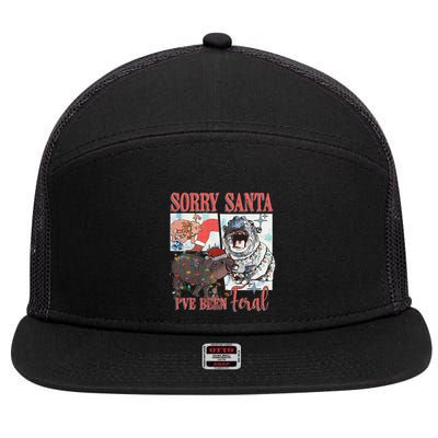 Moo Deng Christmas Santa Hat Sorry Santa IVe Been Feral 7 Panel Mesh Trucker Snapback Hat