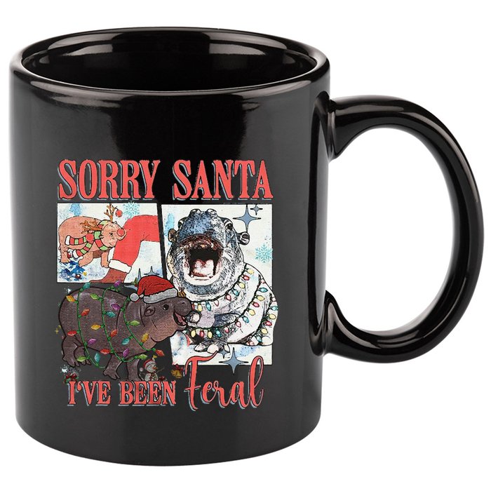 Moo Deng Christmas Santa Hat Sorry Santa IVe Been Feral 11oz C Handle Ceramic Mug