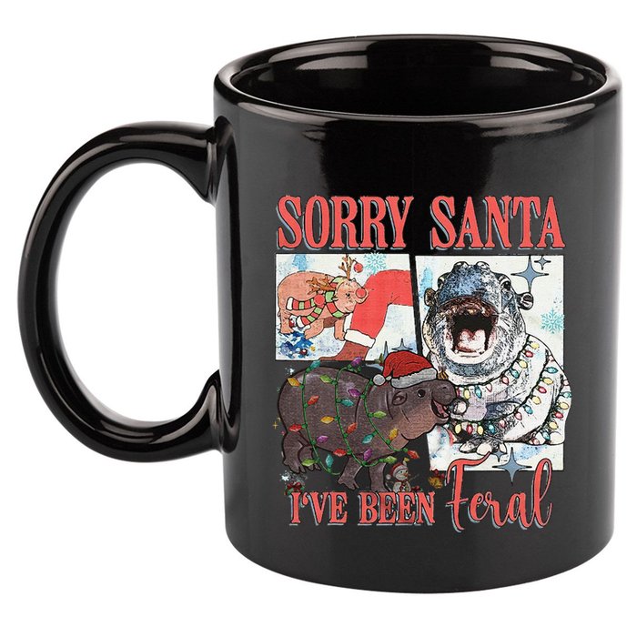 Moo Deng Christmas Santa Hat Sorry Santa IVe Been Feral 11oz C Handle Ceramic Mug