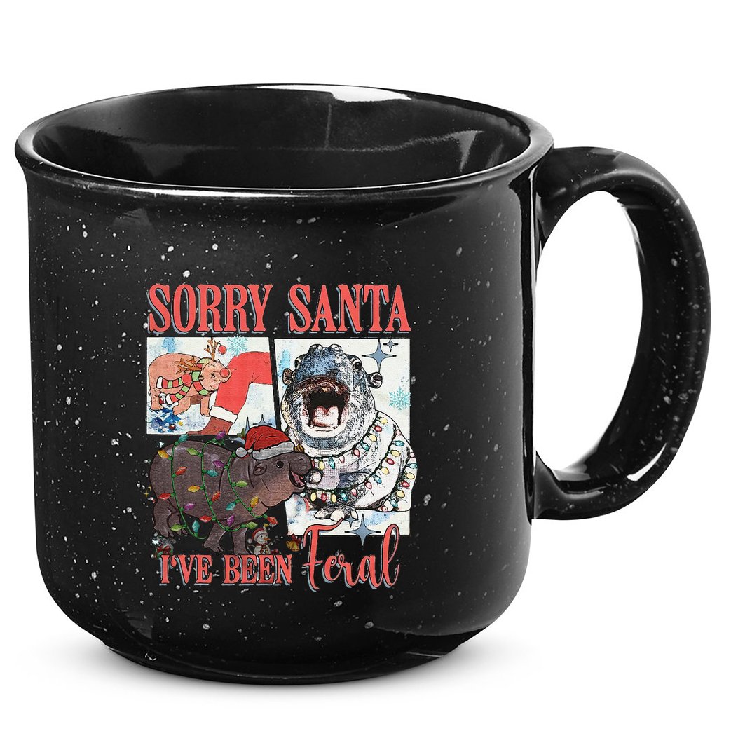 Moo Deng Christmas Santa Hat Sorry Santa IVe Been Feral 15oz Campfire Ceramic Mug