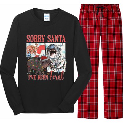 Moo Deng Christmas Santa Hat Sorry Santa IVe Been Feral Long Sleeve Pajama Set