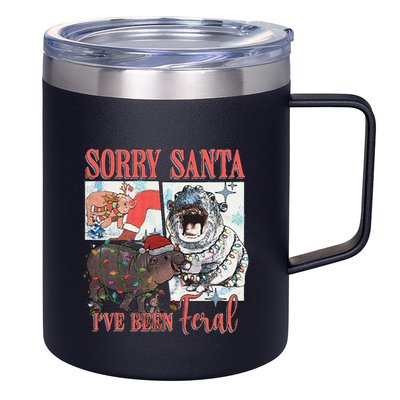 Moo Deng Christmas Santa Hat Sorry Santa IVe Been Feral 12oz Stainless Steel Coffee Mug