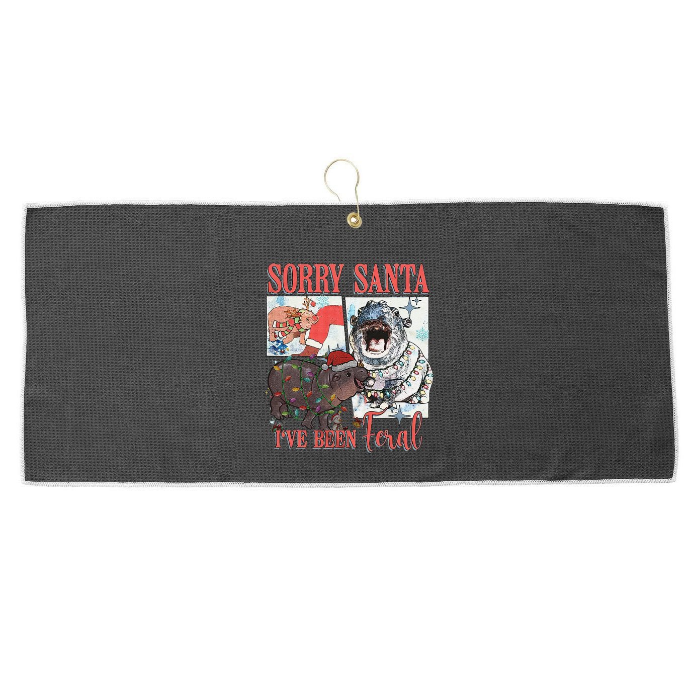 Moo Deng Christmas Santa Hat Sorry Santa IVe Been Feral Large Microfiber Waffle Golf Towel