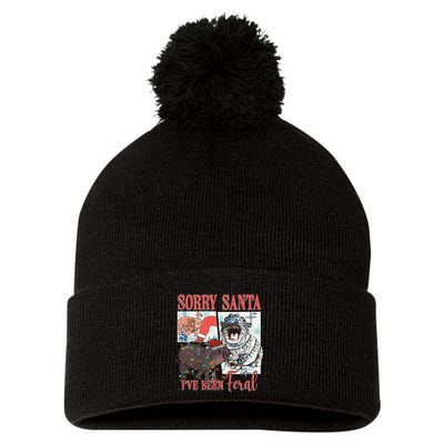 Moo Deng Christmas Santa Hat Sorry Santa IVe Been Feral Pom Pom 12in Knit Beanie